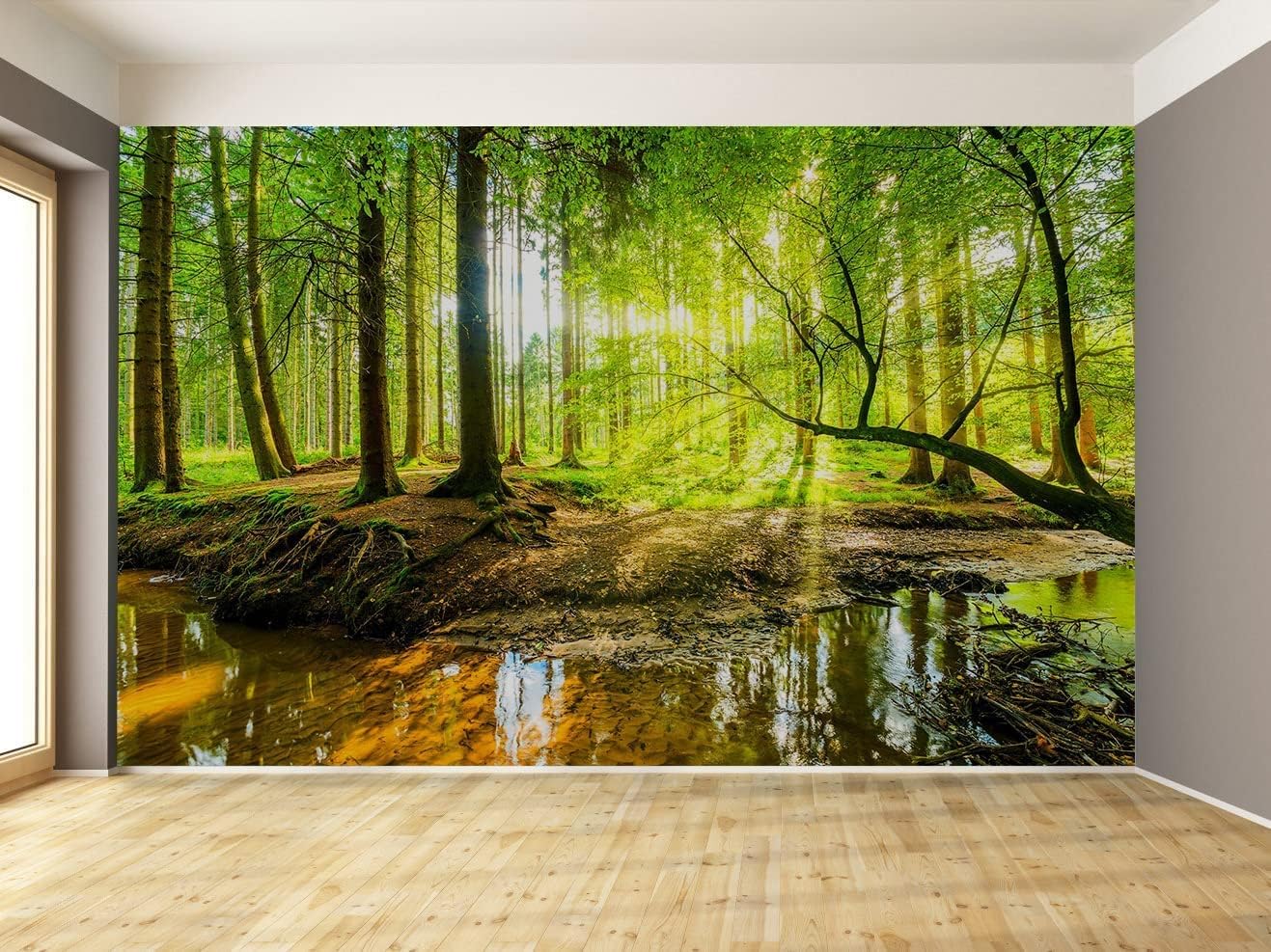 Wall Mural Fall Forest Stream Wallpaper Wall Decoration Print Picture Image Design for Bedroom, Living Room, Kids Room (Not Self-Adhesive)