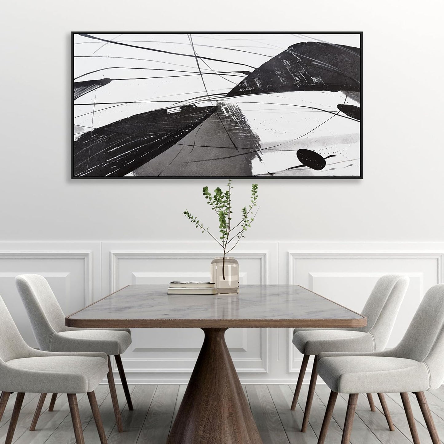 Abstract Wall Art Home Wall Decor Black and White Framed Canvas painting Abstract Artwork Modern Home Wall Decor for Living Room Bedroom Office 29"x58"