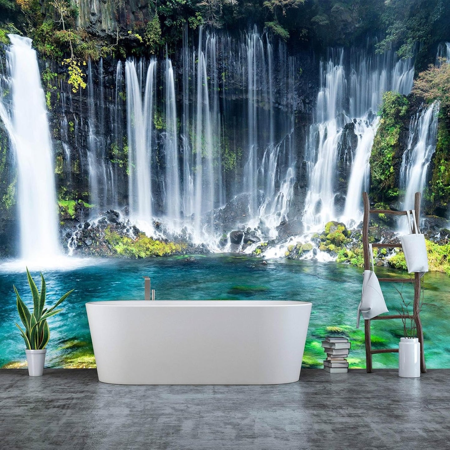 WFBHUA-Wall Mural Waterfall Green Nature Lake Landscape Wallpaper Decor for Bathroom Living Room Bedroom(Not Peel and Stick)