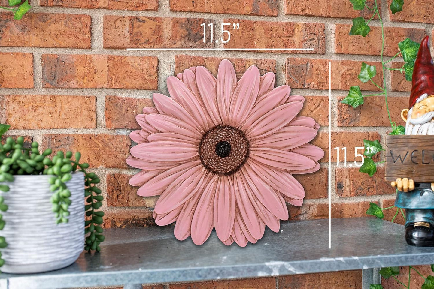 NAT & Jules Gerbera Daisy Flower Shaped Dimensional Indoor Outdoor 12 inch Cast Resin Decorative Garden Stepping Stone, Patio, Walkway Sculpture Yard Art, Pink