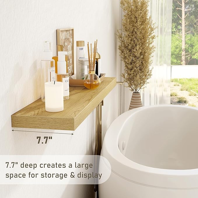 Fun Memories 36 x 8 Inch Floating Shelves for Wall, Farmhouse Bathroom Shelves Set of 2, Wood Wall Shelves 36 Inch Long, 36 x 8 x 1.4 Inch, Oak Color