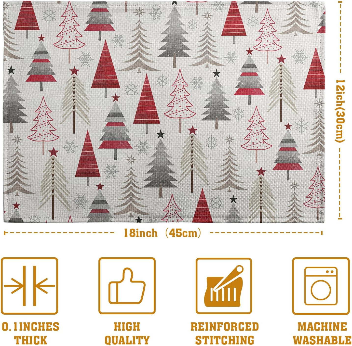 Christmas Tree Placemats Set of 4 Geometric Colorful Xmas Place Mats 12x18 Inch Seasonal Winter Holiday Farmhouse Washable Linen Table Mat for Party Kitchen Dining Decoration