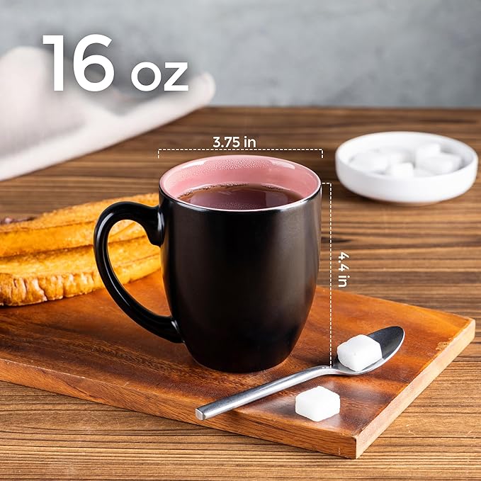 GBHOME 16oz Coffee Mugs Set of 6, Large Ceramic Coffee Mugs for Man, Woman, Dad, Mom, Modern Coffee Mugs Set with handle for Tea/Latte/Cappuccino/Milk/Cocoa. Dishwasher&Microwave Safe,Pink