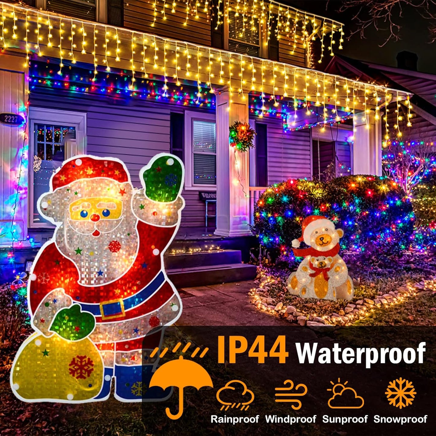 Heceltt Christmas Lights Outdoor, 131FT 1280 LED Ice Lights for Outside, 90 Drops Ice String Lights with 8 Modes, Waterproof Timer & Memory for Yard, Garden, Eaves, Patio, Party (Warm White)