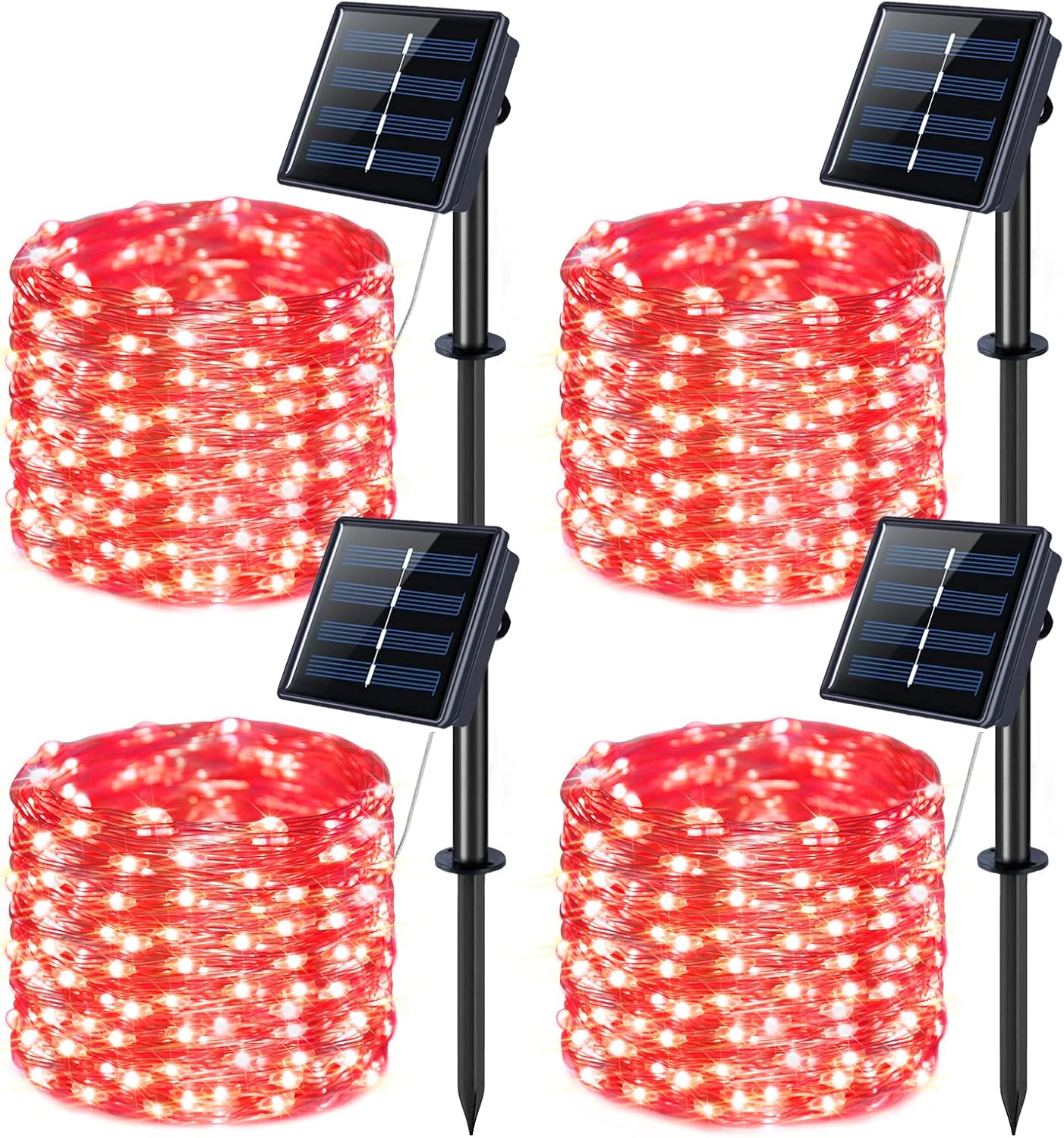 JMEXSUSS 4 Pack 400 LED 132FT Red Solar Fairy Lights Outdoor Waterproof, 8 Modes Copper Wire Solar String Lights for Outside Patio Garden Christmas Decorations