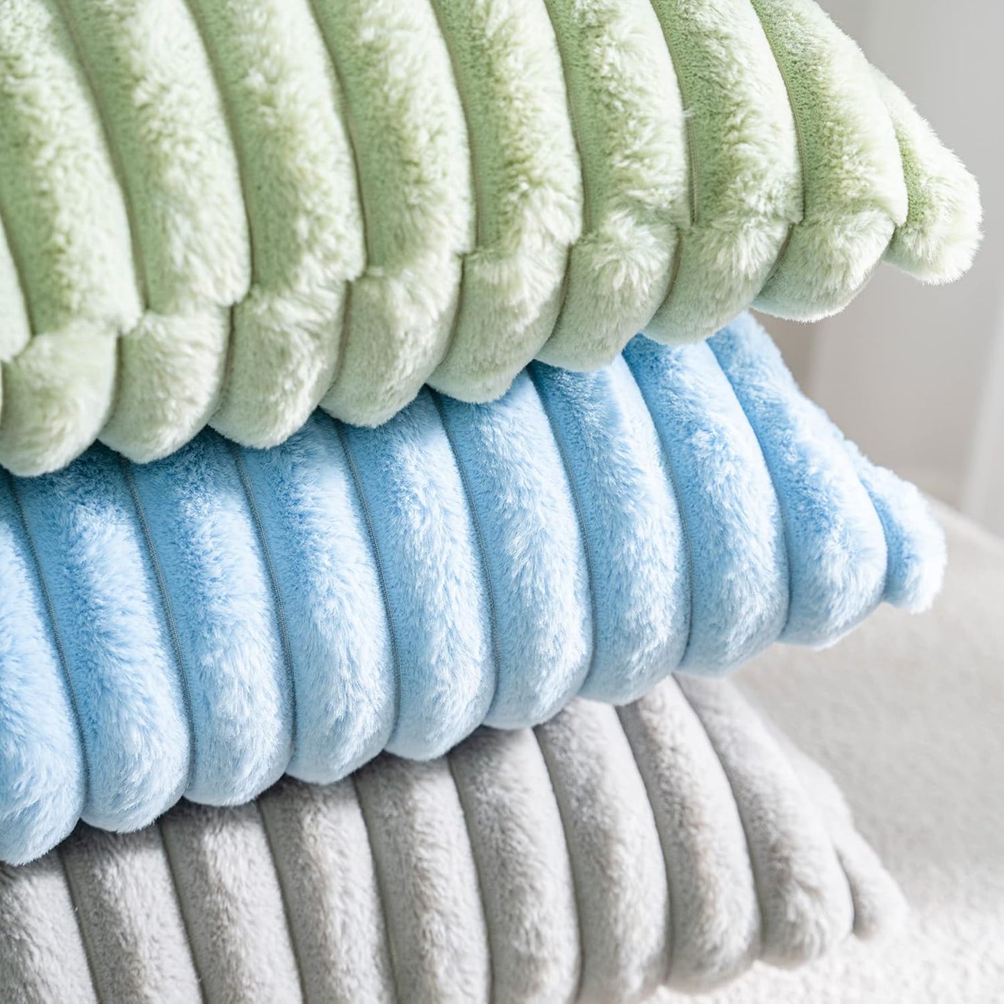 DEELAND Pack of 2,Double-Sided Faux Fur Plush Decorative Throw Pillow Covers Fuzzy Striped Soft Pillowcase Cushion Covers for Sofa Couch Bedroom Green 24x24 inch