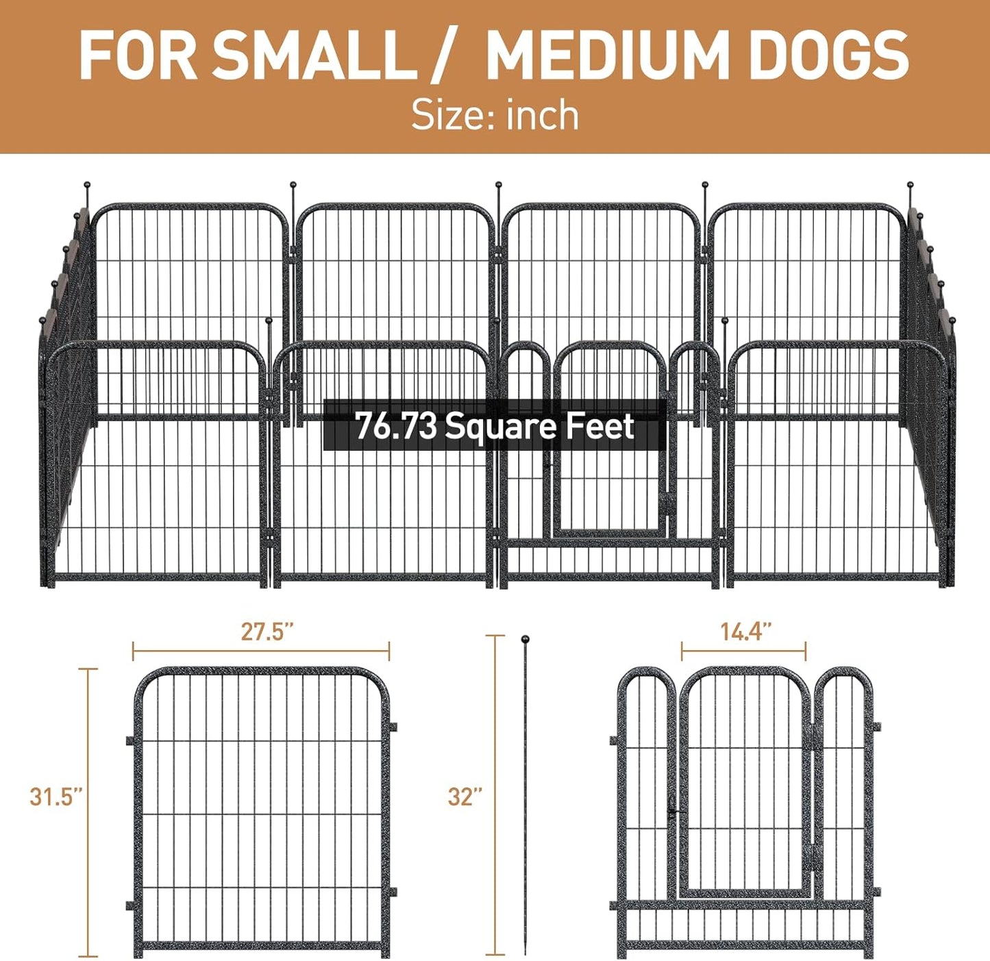 Dog Playpen 8/16 Panels 32" Height Heavy Duty Dog Fence Puppy Pen for Large Medium Small Dogs Indoor Outdoor Foldable Pet Exercise Pen