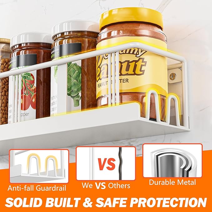 Spice Rack Wall Mounted 3 Pack, Space-Saving Spice Organizer for Spice Jars and Seasonings,Screw or Adhesive Hanging Spice Rack Organizer for Your Kitchen Cabinet,or Pantry Door White