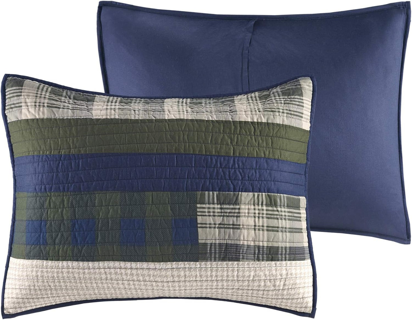 Woolrich Spruce Hill Reversible Quilt Set - Cottage Styling Reversed to Solid Color, All Season Lightweight Coverlet, Cozy Bedding Layer, Matching Shams, Oversized Full/Queen, Stripes Green 3 Piece