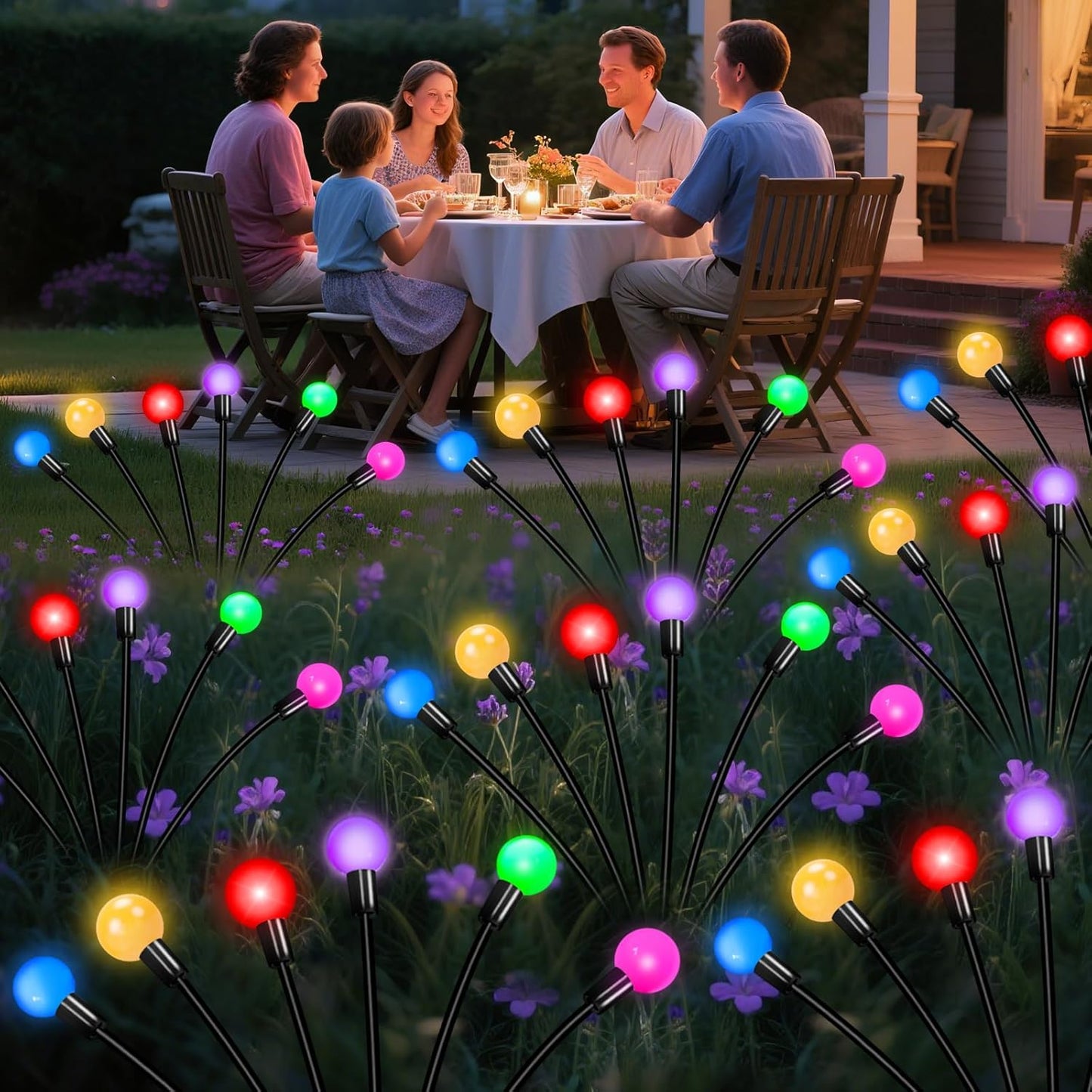 Solar Garden Lights Outdoor, 24 LEDs Solar Firefly Light, Multicolor Changing RGB Swaying Lights Outdoor Waterproof, 4 Pack 6 Heads Christmas Garden Decorative for Yard Patio Pathway Lawn Decor