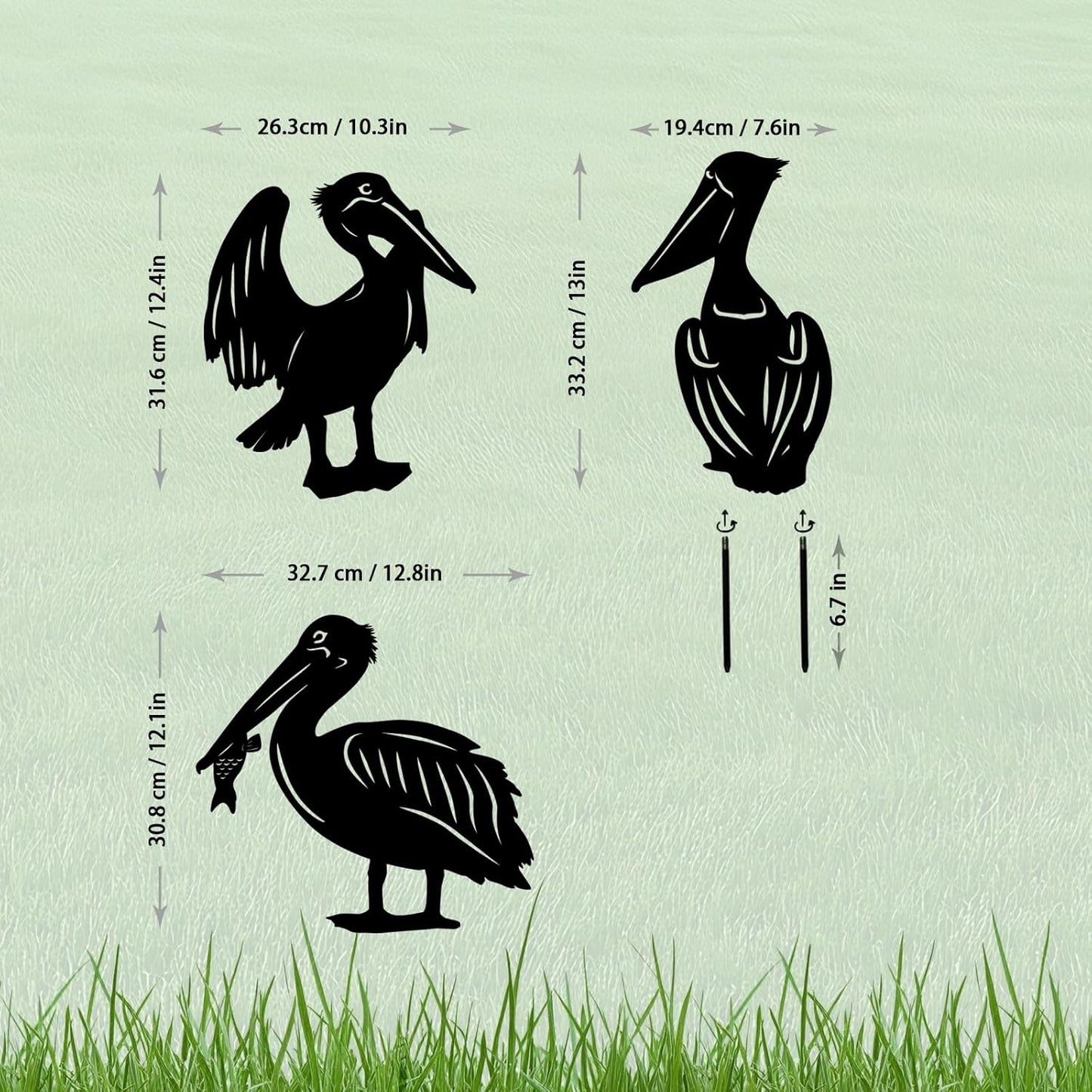 3 Pack Pelican Metal Garden Decorative Stakes, Weather Proof Silhouette Statues for Yard, Patio,Outdoor Decor for Pelican Lovers and Pet Owners