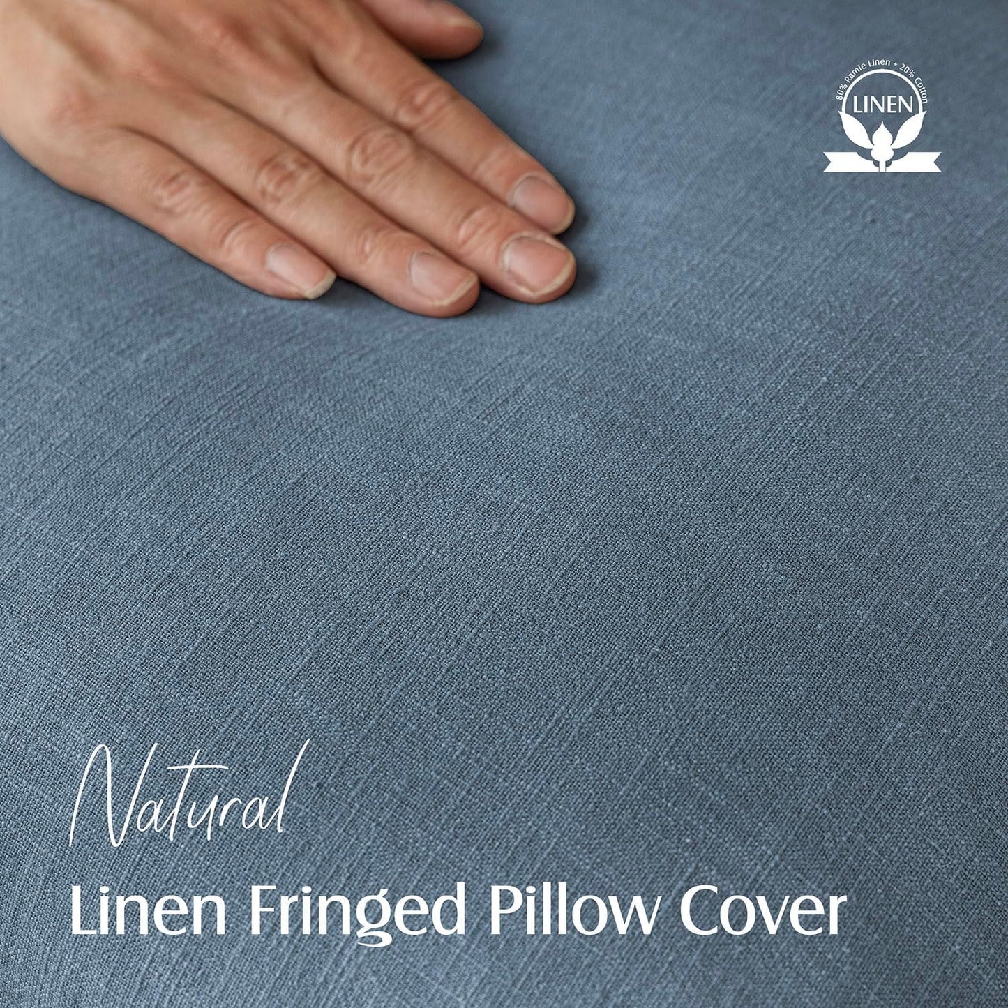 Foindtower Set of 2 Decorative Linen Fringe Throw Pillow Covers Cozy Boho Farmhouse Cushion Cover with Tassels Soft Accent Pillowcase for Couch Sofa Bed Living Room Home Decor, 26×26 Inch, Misty Blue