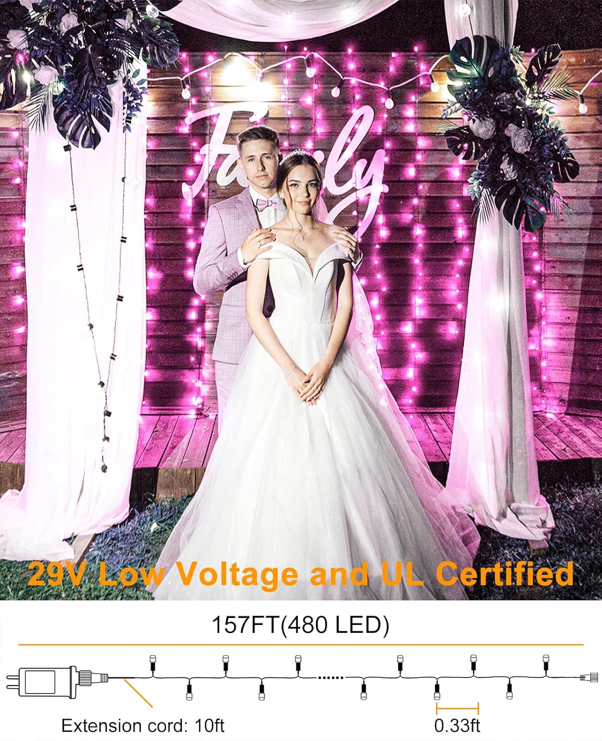 Christmas Lights Outdoor, 157FT 480 LED Plug in Christmas Tree Lights Waterproof, 8 Modes Fairy String Light for Indoor Bedroom Garden Patio Porch Xmas Wedding Party Decorations, Pink