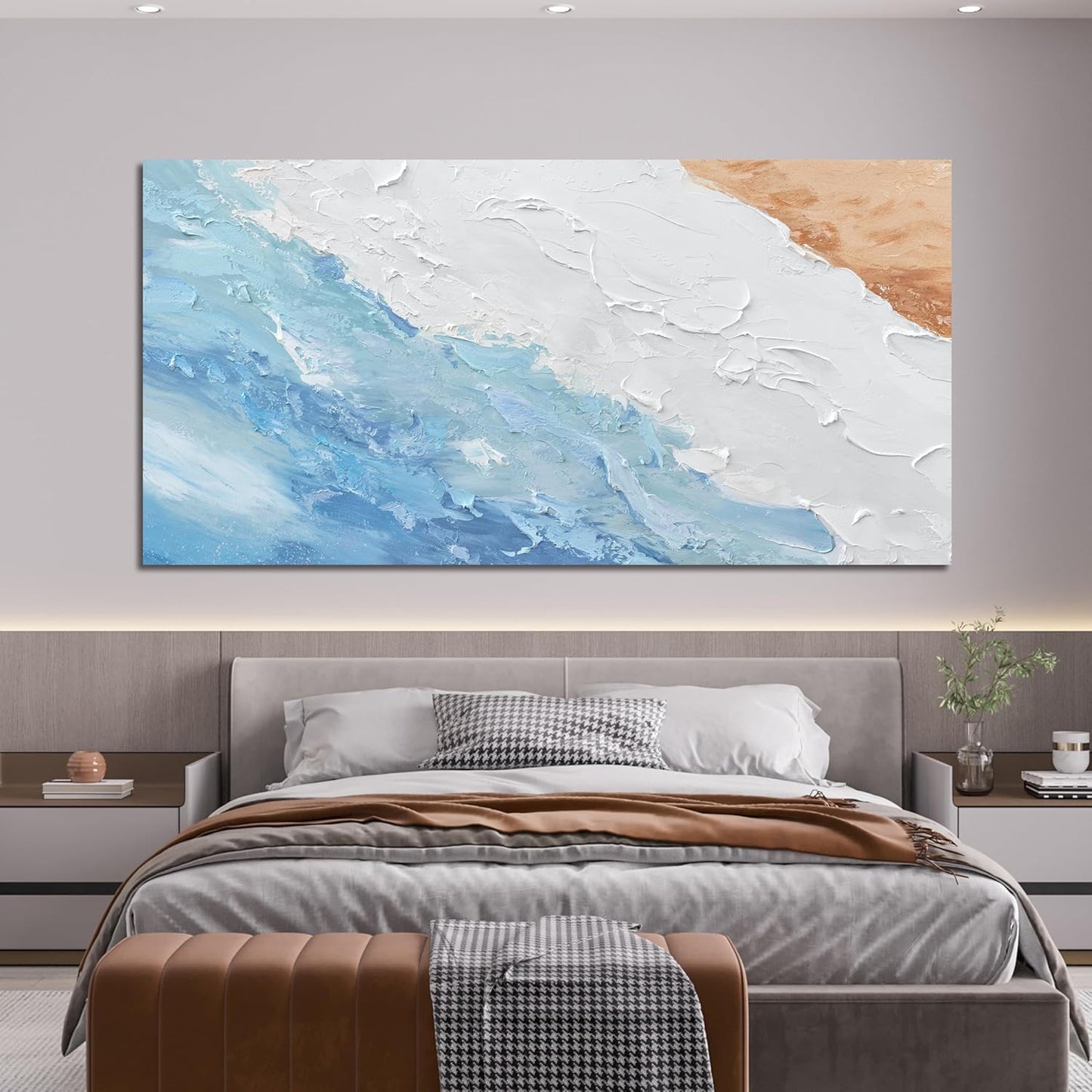 Canvas Wall Art Decor Wall Art Pictures for Living Room Abstract Canvas Art Wall Decor Large Modern Abstract Wall Art Prints White Blue Aesthetic Wall Art Artwork for Walls Home Office Decor 29"X58"