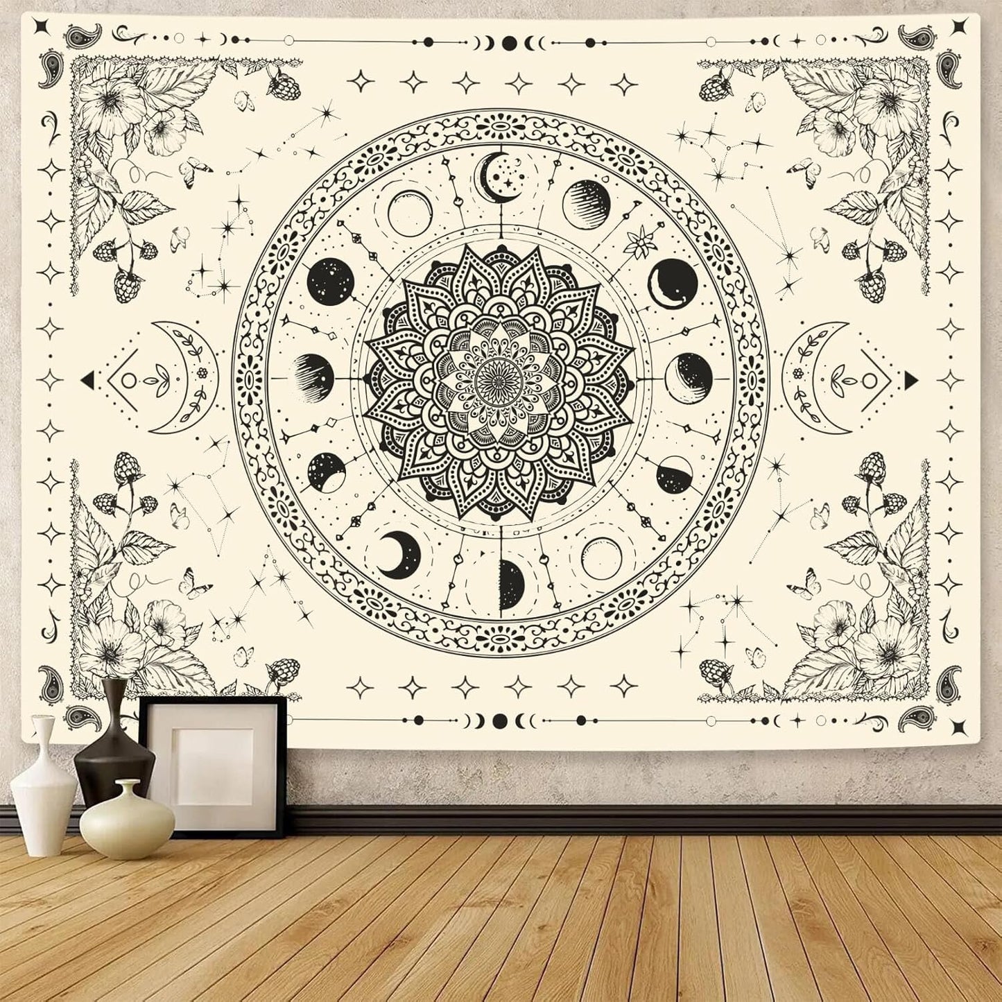 Lunerfex Mandala Moon Tapestry Boho Tapestry for Bedroom Black and White Tapestries Wall Hanging Living Room Wall Art and Home Decor 70x90