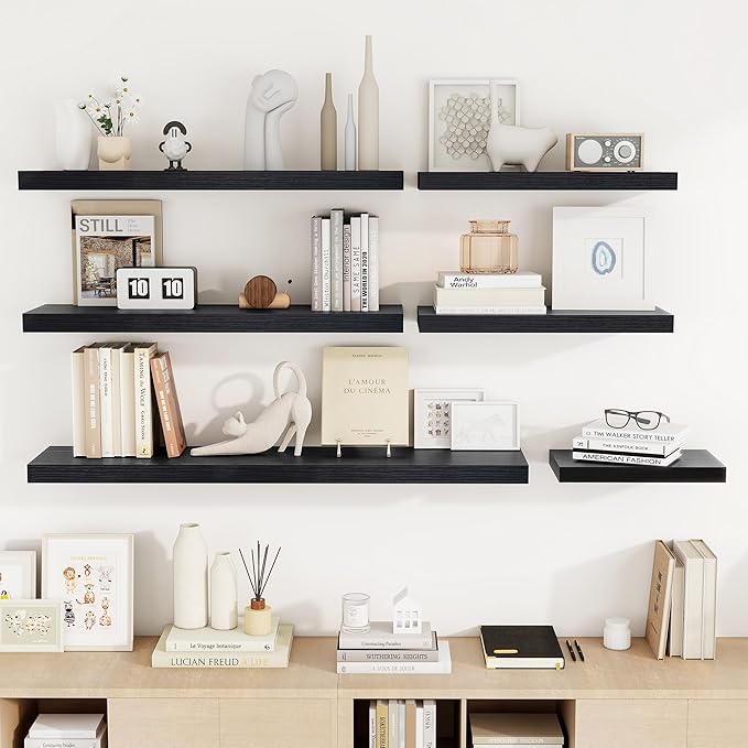 48 Inch Floating Shelves, 48"x9.25"x1.5" Inch Deep Floating Shelves for Wall, Wooden Shelves for Bathroom, Bedroom, Living Room, Black