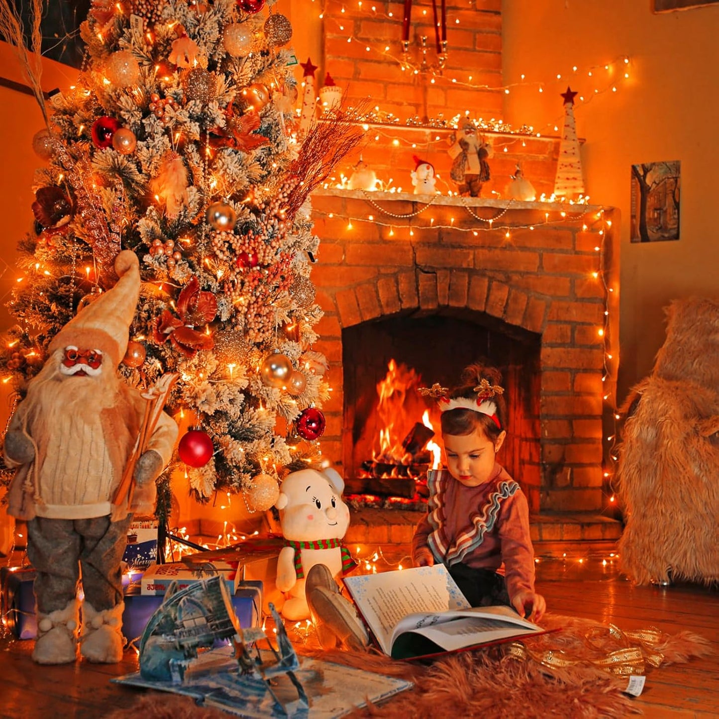 400 LED Orange String Lights, 132 FT Halloween Lights Clear Wire 8 Modes Orange Christmas Lights Outdoor, Plug in Waterproof Fairy String Lights for Tree Christmas Halloween Thanksgiving Decorations