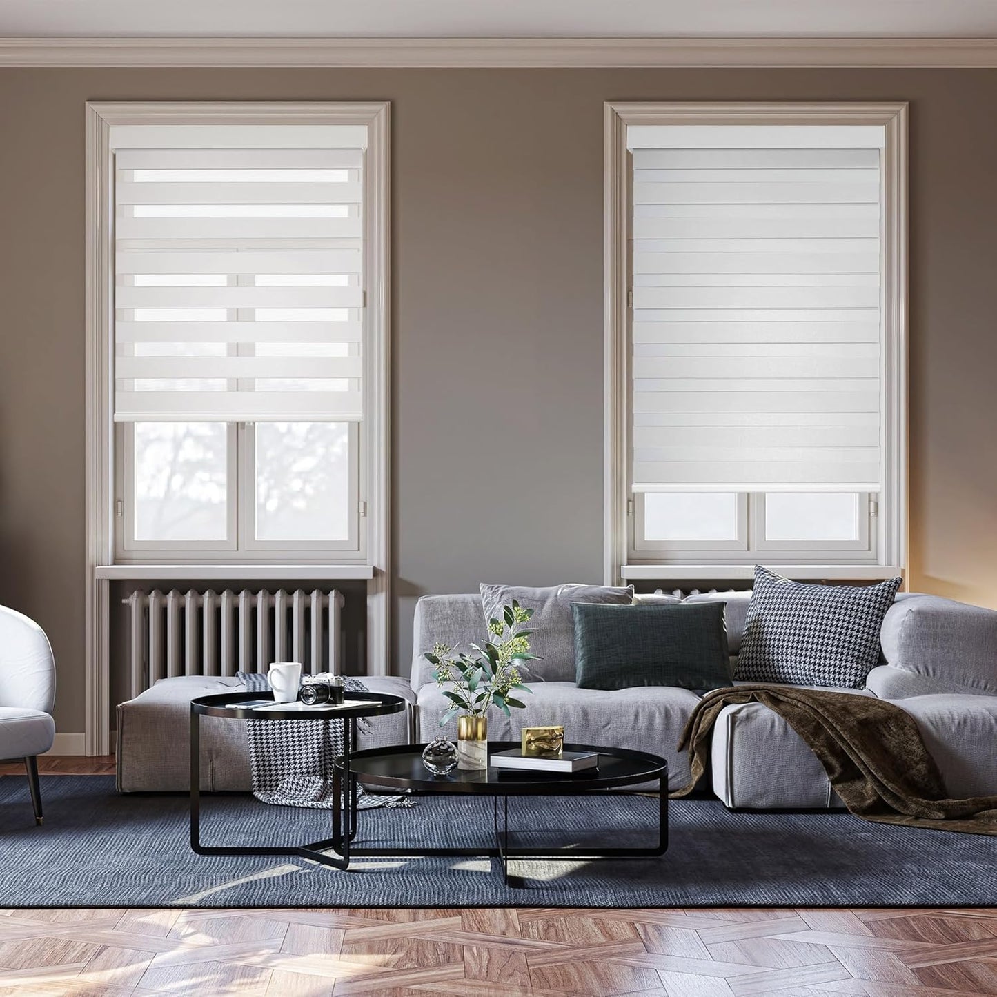 HESTIA Cordless Zebra Blinds Light Filtering Roller Shades Blackout Indoor Window Blind for Home Office,White,31" W x 48" H