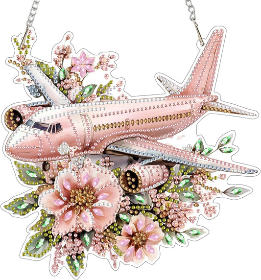 EOBROMD Diamond Hanging Art Kits for Adults, Diamond Art Painting Plane Flower Window Pendant Kits Suncatchers, DIY Special Shaped Rhinestone Adults, Home Wall Decor