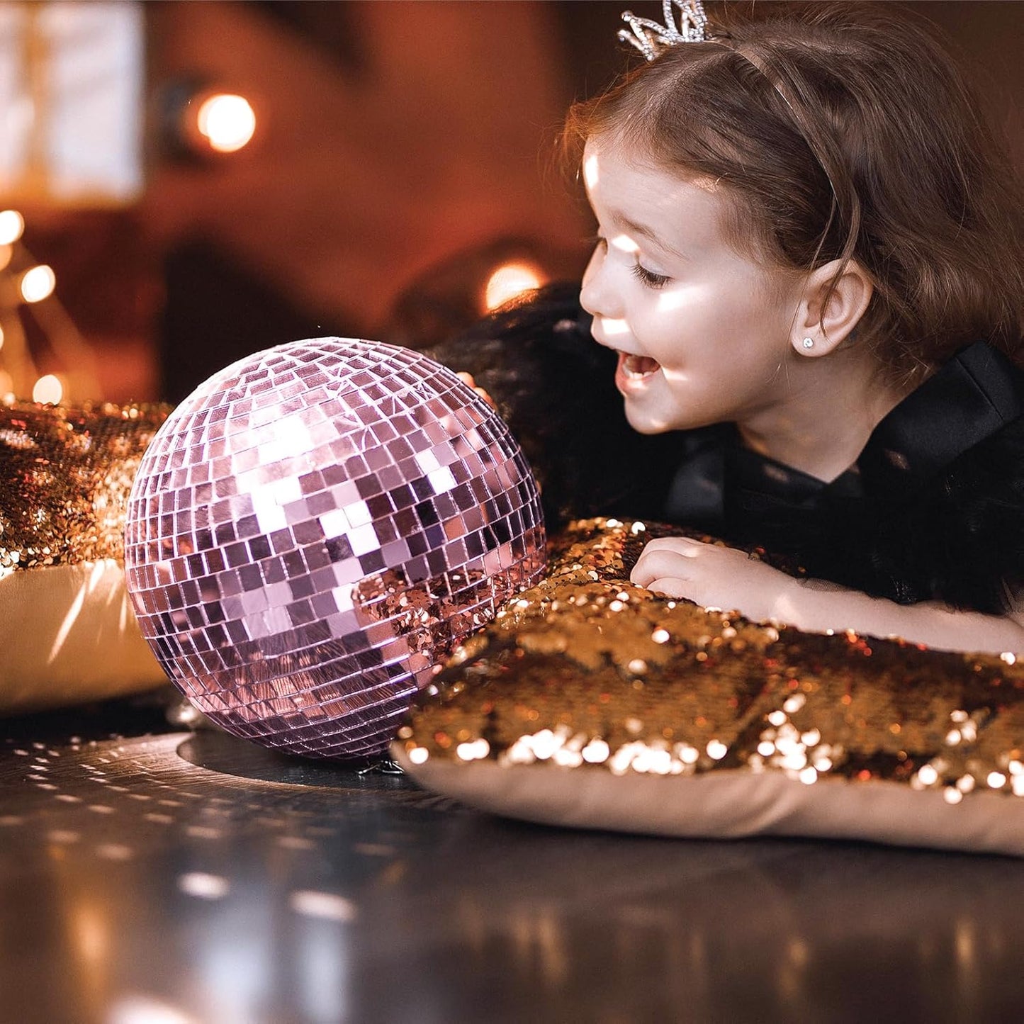 Art3dwallpanels 6 Pack Self Adhesive Glass Mirror Mosaic Disco Tiles Small Square Mirror Sticker for for DIY Disco Ball, Disco Cowboy Hat, Vase, Bottle, Interior Decoration, 2364 Pieces, Pink