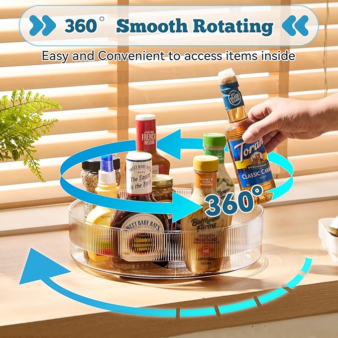 FreshKeeper Plastic Lazy Susan Organizer, Clear Pantry Lazy Susan Turntable for Cabinet and Kitchen 11’’