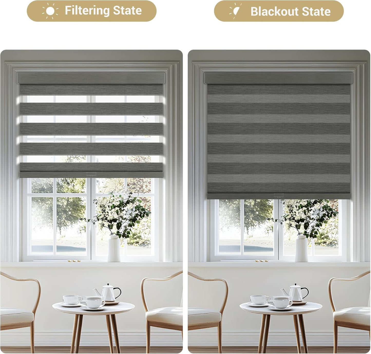Cordless Zebra Blinds for Windows, Blackout Interior Blinds,Easy to Install,UV Protection,for Offices and Home,Custom Roller Shades, Mousse Grey,76" W x 80" H