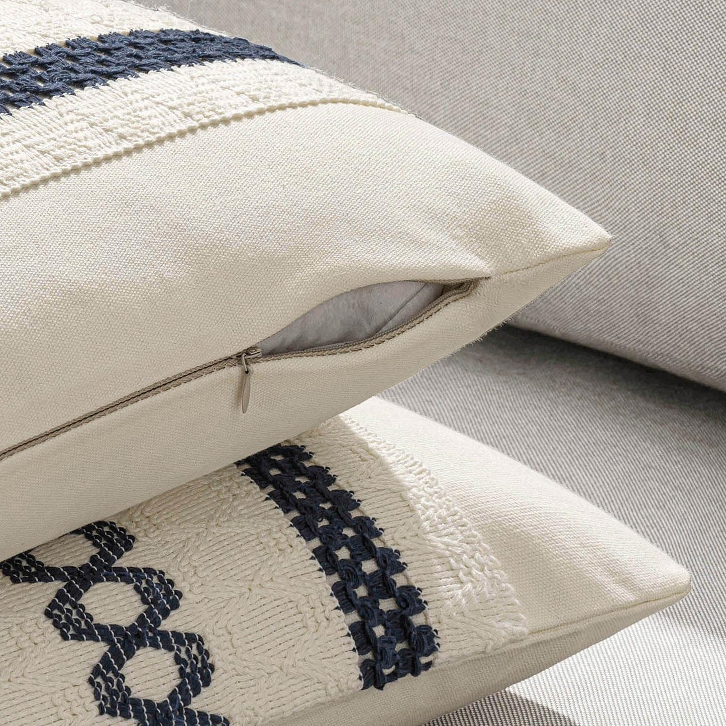 MIULEE Set of 2 Navy Blue Boho Decorative Pillow Covers 20x20 Inch Farmhouse Rustic Couch Throw Pillows Modern Spring Cotton Cushion Covers Retro Cute Macrame Woven Home Decor for Bed Sofa Chair