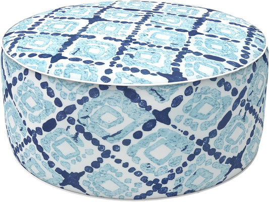 LVTXIII Inflatable Stool Ottoman Footrest with Handle, Decorative Fade-Resistant Foot Stool, Indoor or Outdoor Pouf for Home Garden and Camping Use, 21x21x9, Boho Geometry Blue