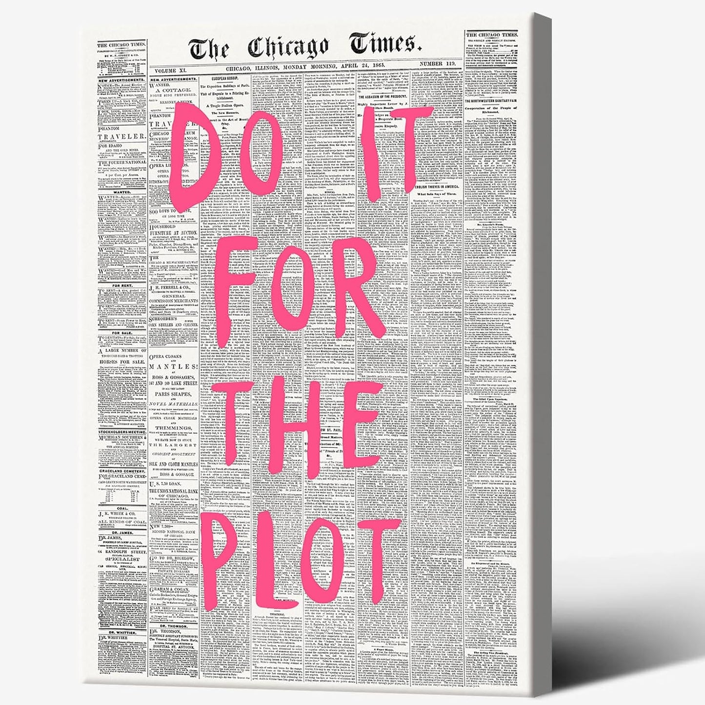 Liyark Retro Black And White Chicago Newspaper Poster Pink Trendy Preppy Apartment Art Motivational Affirmation Do It For The Plot Prints For Home Bedroom Living Room Wall Decor 16x24in Framed
