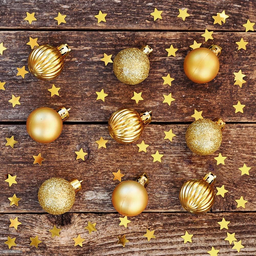 Lulu Home Christmas Ball Ornaments, 34 Ct 1.57" Pre-Strung Hanging Ornament Decorations, Xmas Shatterproof Plastic Balls for Holiday Party Wreath Garlands Trees, Golden