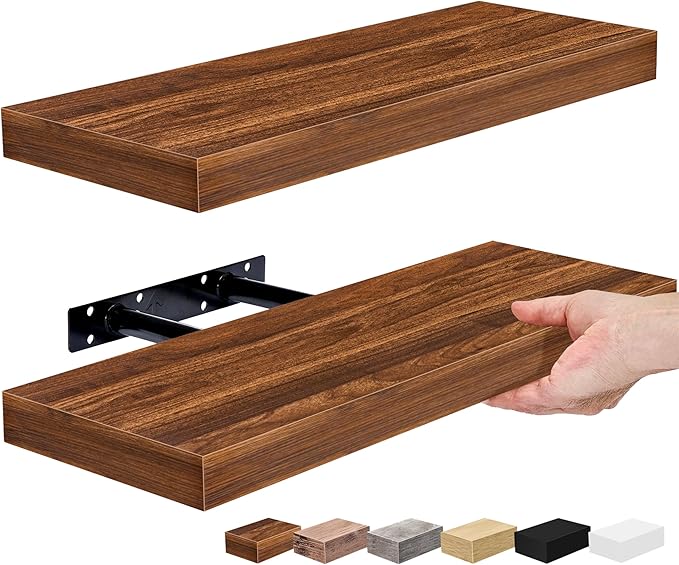 Sorbus Floating Shelves for Wall, Bathroom Shelves Wall Mounted for Kitchen, Bedroom, Bathroom Storage Over Toilet, Hanging Book Shelf for Home Decor Living Room (Walnut, 2 Pack)