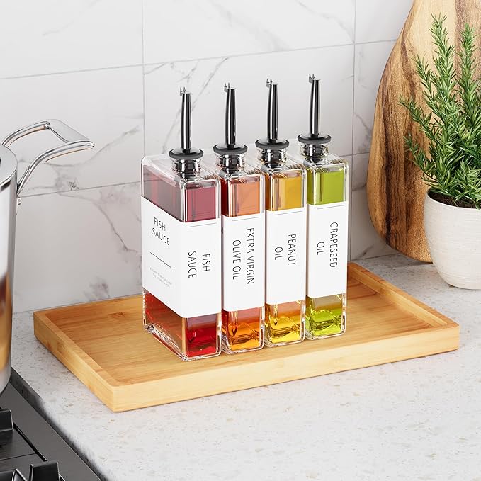 New England Stories Kitchen Cooking Oil Dispenser Set, Olive Oil and Vinegar Bottles, Soy Sauce Dispenser - 6 Pieces, Black, Durable & Stylish Design