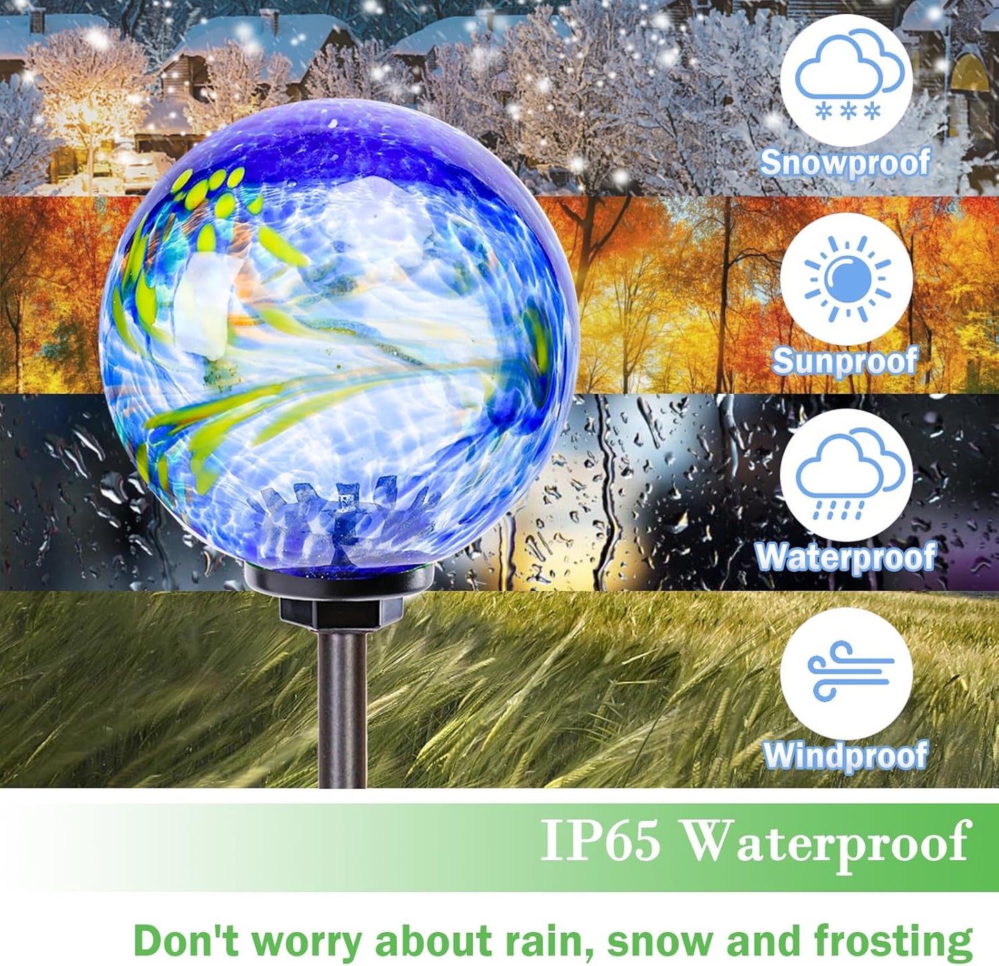 Solar Lights Outdoor Decorative Solar Outdoor Decorative Glass Ball Stakes Waterproof Garden Stake Glass LED Garden Globe Lights for Pathway Yard Lawn Decoration Blue