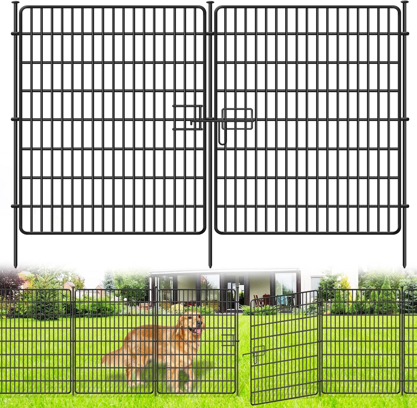 15 Panels No Dig Fence with Gate, 32 in(H) X 36 ft(L) Garden Decorative Fence Animal Barrier for Dogs, Rustproof Metal Garden Edging Border for Outdoor, Yard, Patio, Black