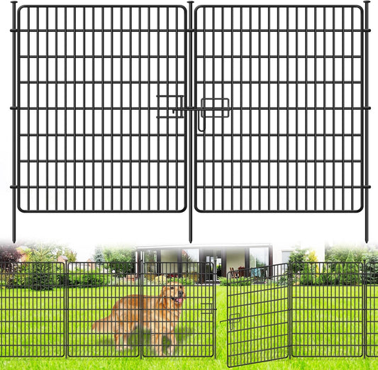 15 Panels No Dig Fence with Gate, 32 in(H) X 36 ft(L) Garden Decorative Fence Animal Barrier for Dogs, Rustproof Metal Garden Edging Border for Outdoor, Yard, Patio, Black