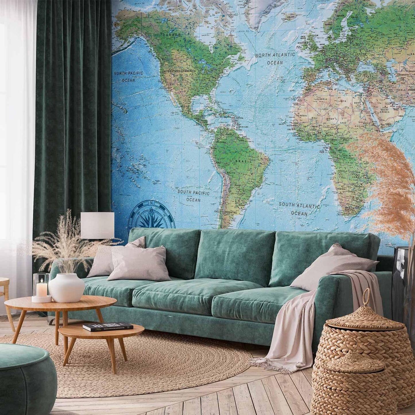 artgeist Wall Mural World Map 154x110 in - XXL Peel and Stick Self-Adhesive Wallpaper Removable Large Sticker Foil Wall Decor Print Picture Image Design Map of The World k-A-0127-a-a