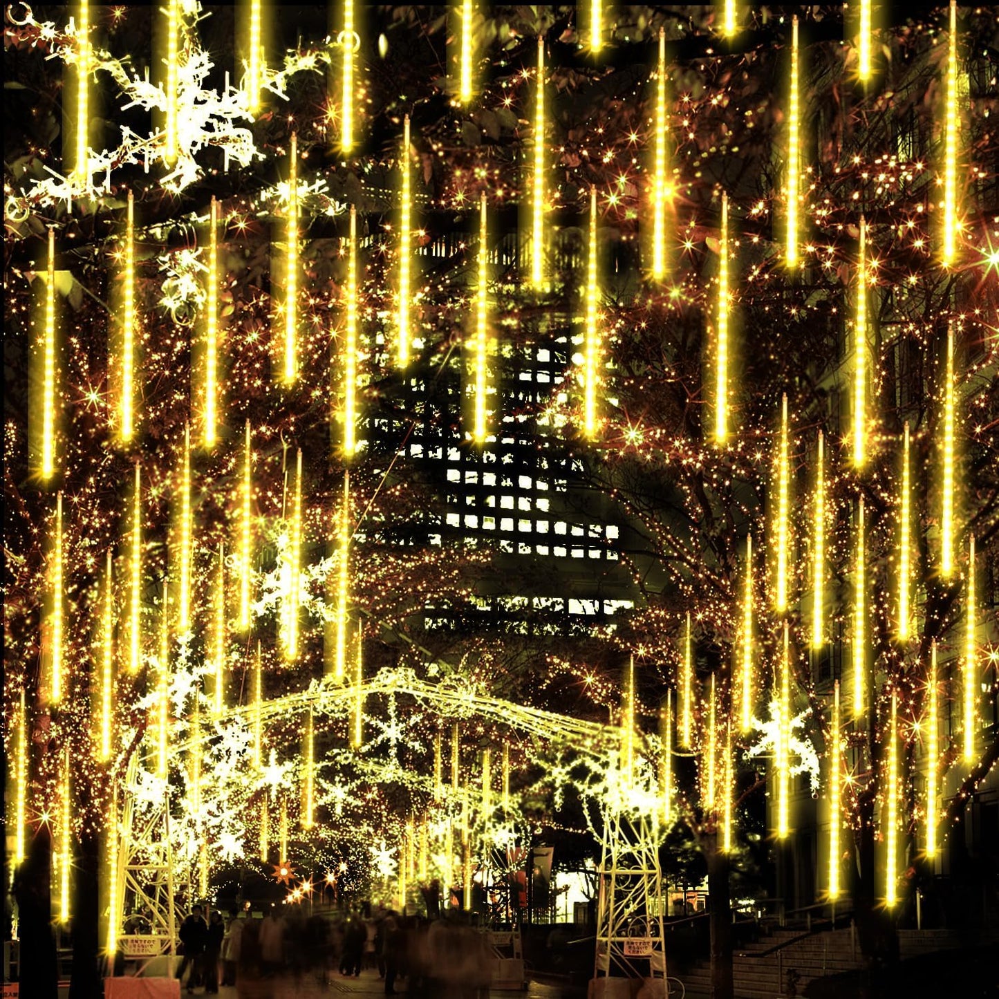 4 Pack Meteor Shower Rain Lights - 20in, 40 Tube, 1440 LEDs Icicle Lights for Xmas, Halloween, Wedding, Party, Tree, Holiday Decoration, Warm White