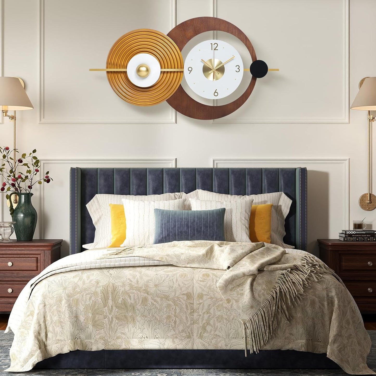 Wall Clock Modern Battery Operated Big Clocks Metal and Wooden Nordic Style Large Wall Watch Decorative Timepiece Perfect for Home,Living,Bedroom 23X15inch