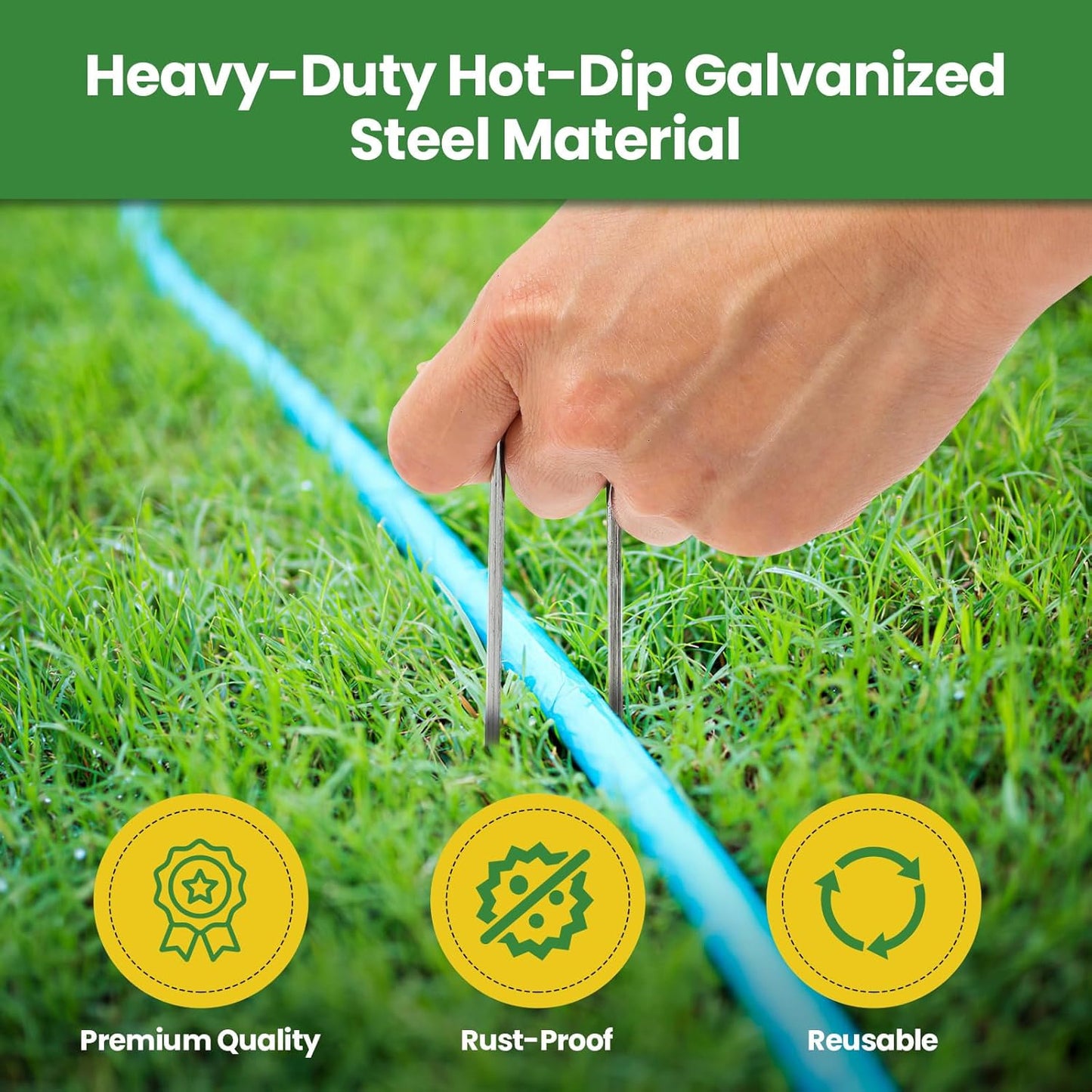 Landscape Staples Galvanized 12 Inch 60 Pcs, Metal Garden Stakes 1.6 Inch, Garden Staples for Weed Barrier Lawn 11 Gauge