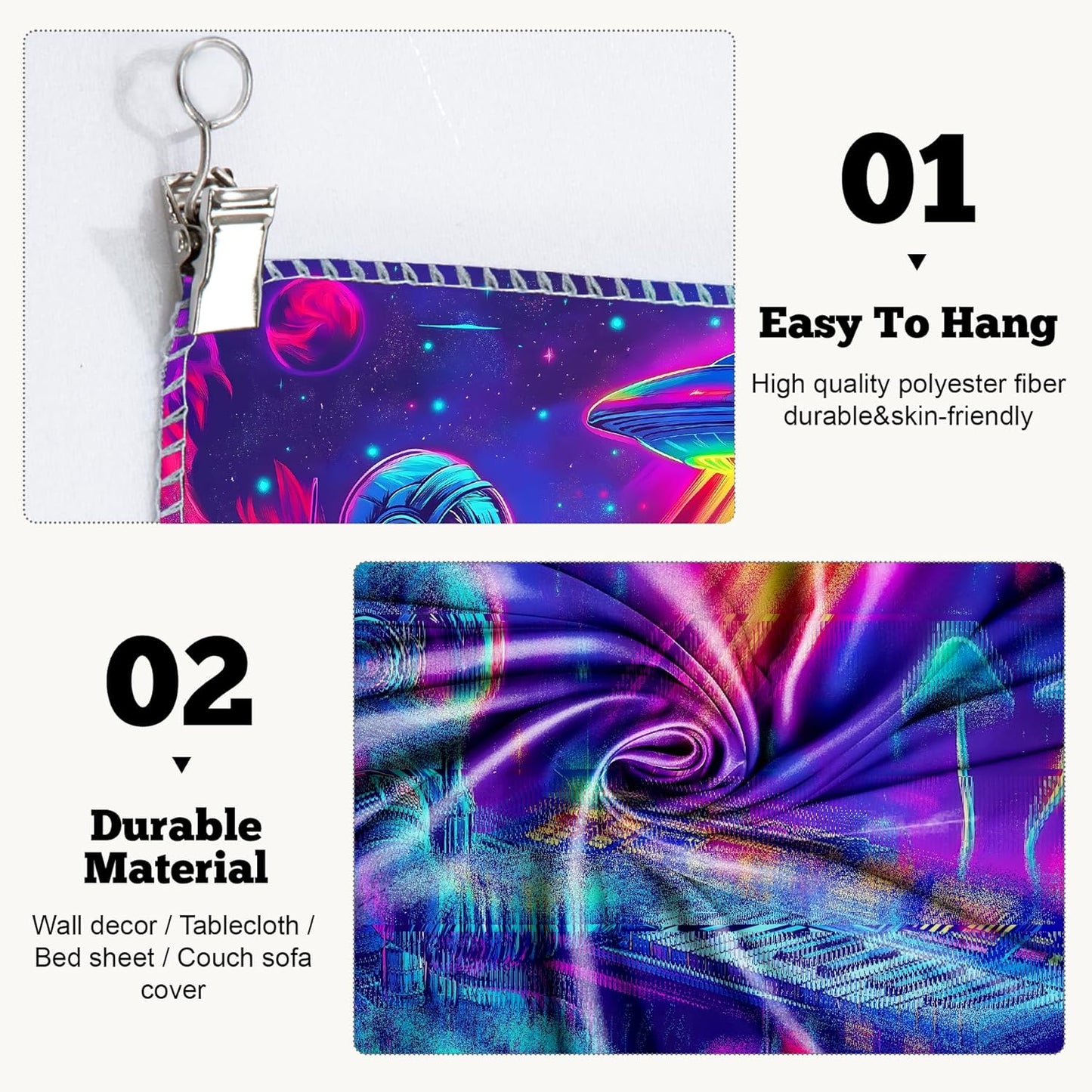 BVBOX Astronaut Space Blacklight Tapestry 79"x59", UV Reactive Astronaut Electronic Piano UFO Galaxy Planet Glow in Dark Music Tapestries, Black Light Neon Upright Poster Wall Hanging Backdrop Decor for Bedroom Living Room