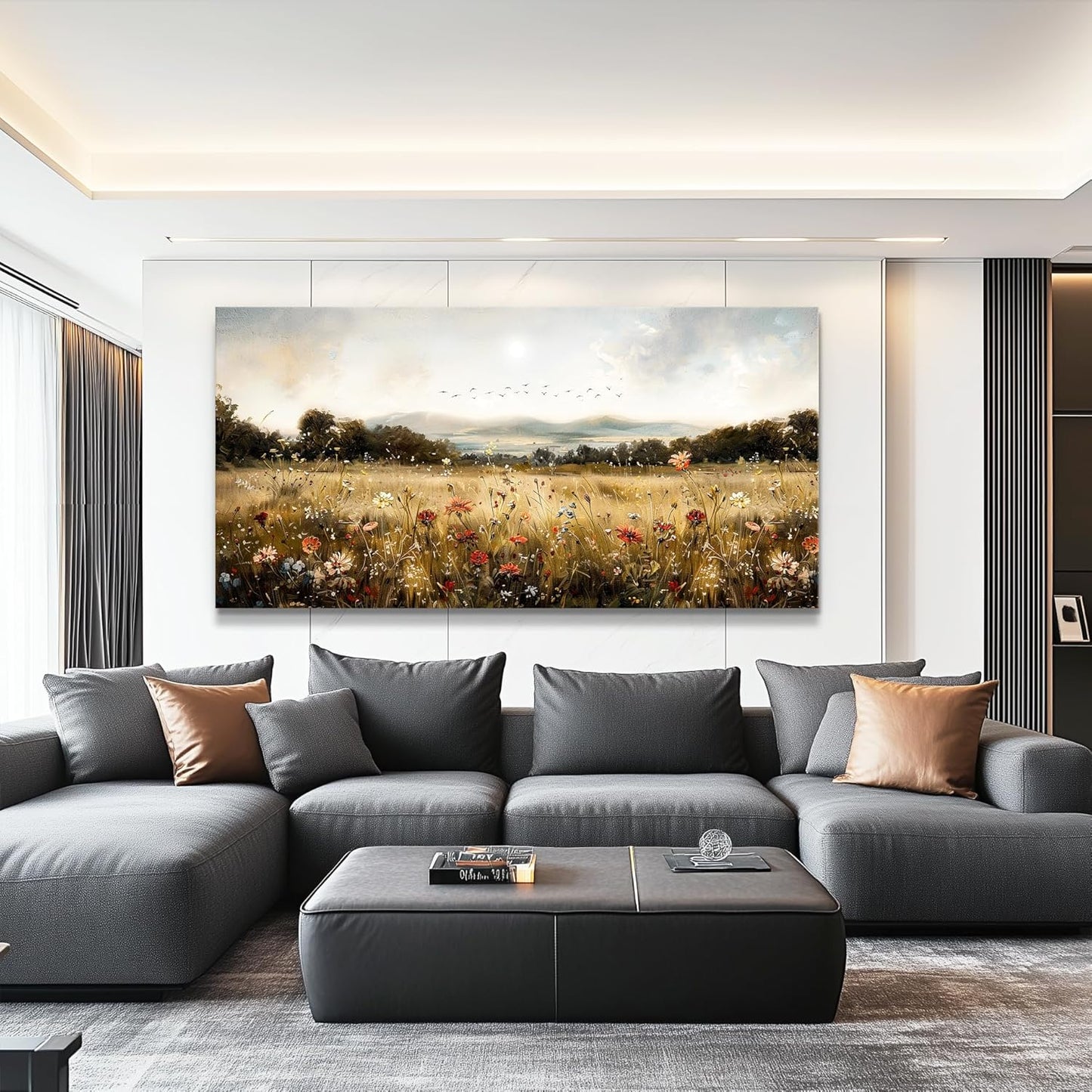 KELIYUAN Modern Canvas Print Wall Art Vintage Home Decorlawn Painting With Floral Wall Art Printsclassic Landscape Office Living Room Bedroom Wall Decor Home Decorcan Be Hung Directly 24x48 Inches