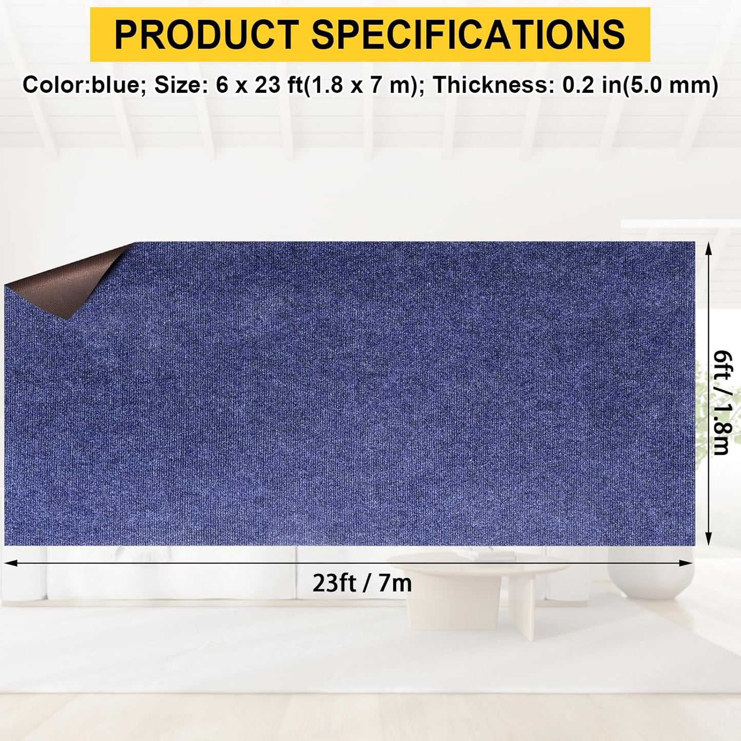 Marine Carpet,6 FT x 23 FT Deep Blue Indoor Outdoor Carpet 0.2" Thick Boat Carpet with Water-Proof TPE Backing, Non-Slide Outdoor Marine Carpet Roll for Home, Patio, Porch, Deck