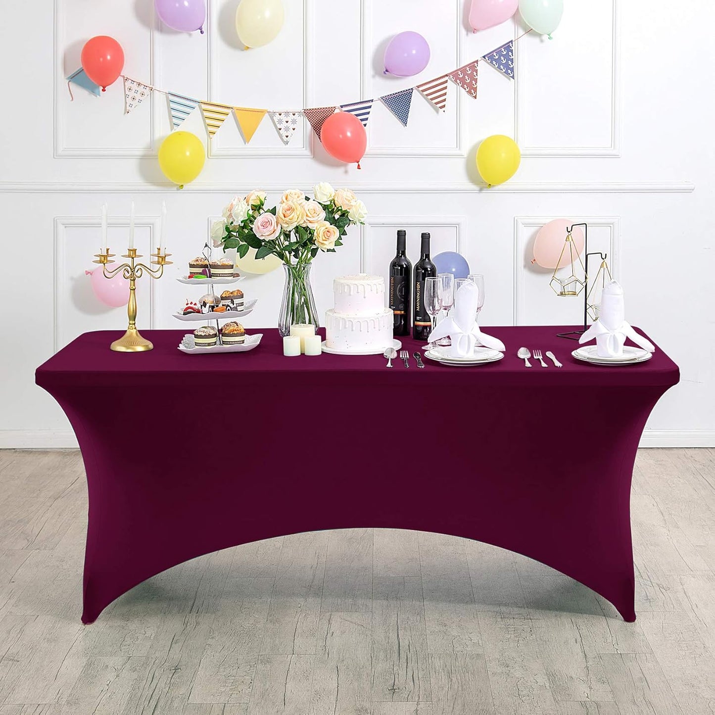 Spandex Table Cover for 4FT or 6ft or 8ft Table Universal Fitted Stretch Tablecloth for Party, Banquet, Wedding and Events-Burgundy