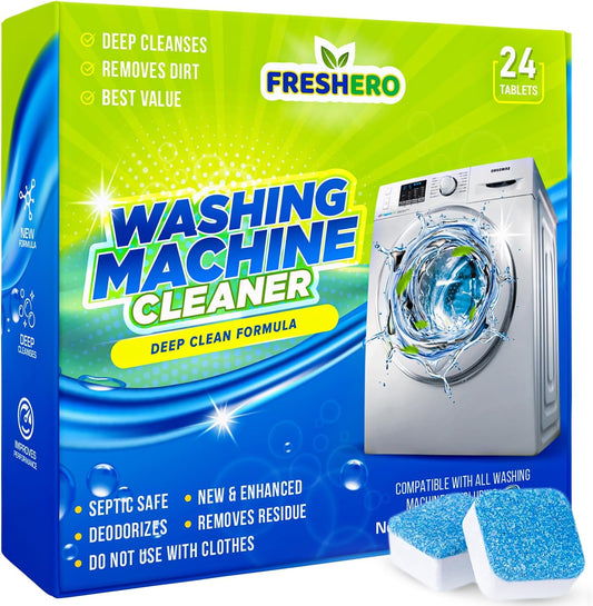 Washing Machine Cleaner Tablets – 25-Pack Deep Cleaning for Front Loader, Top Load & HE Washers – Helps Remove Odor-Causing Residues, Pet Hair & Hard Water Buildup – Septic Safe