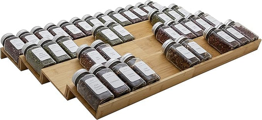 Bamboo Spice Rack Drawer Organizer - 8 Piece Set - 12" Wide, Combine Into 24" Rack (12" or 24")
