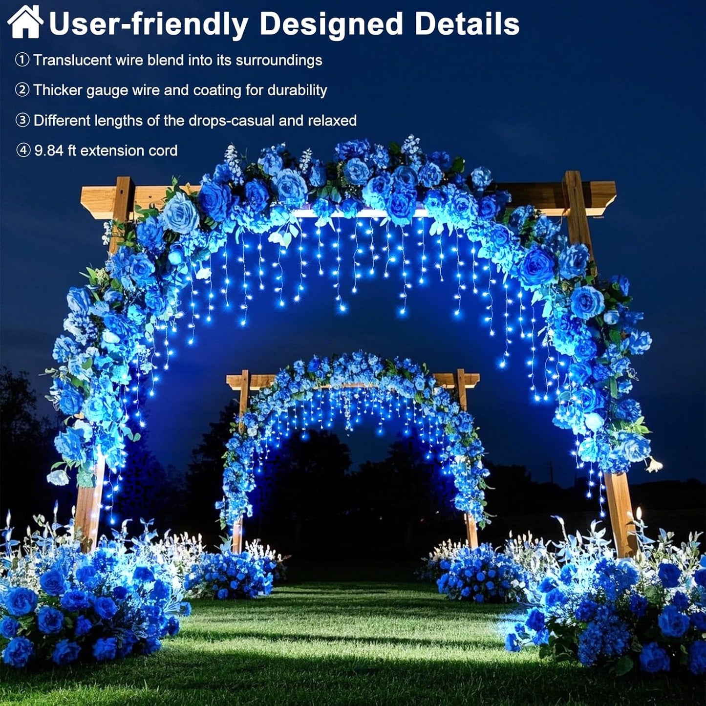 99ft Blue Christmas Lights Outdoor, 1216 LED Icicle Lights for Outside House with Clear Wire 8 Modes Timer, Plug in Waterproof for Home Holiday Eaves Yard Party Tree Room Wall Indoor Decoration