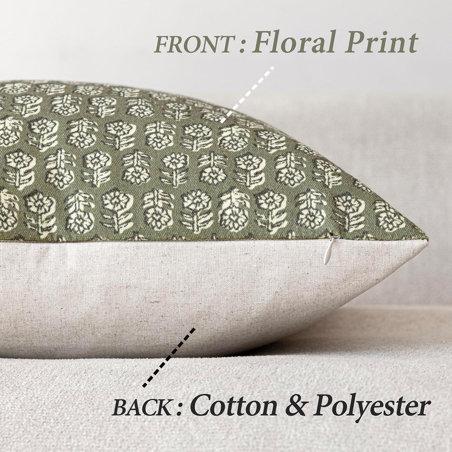 Foindtower Set of 2 Decorative Vintage Floral Print Throw Pillow Covers Neutral Modern Farmhouse Cushion Covers Boho Home Decor for Sofa Couch Chair Bedroom Living Room Outdoor,24×24 Inch,Sage Green