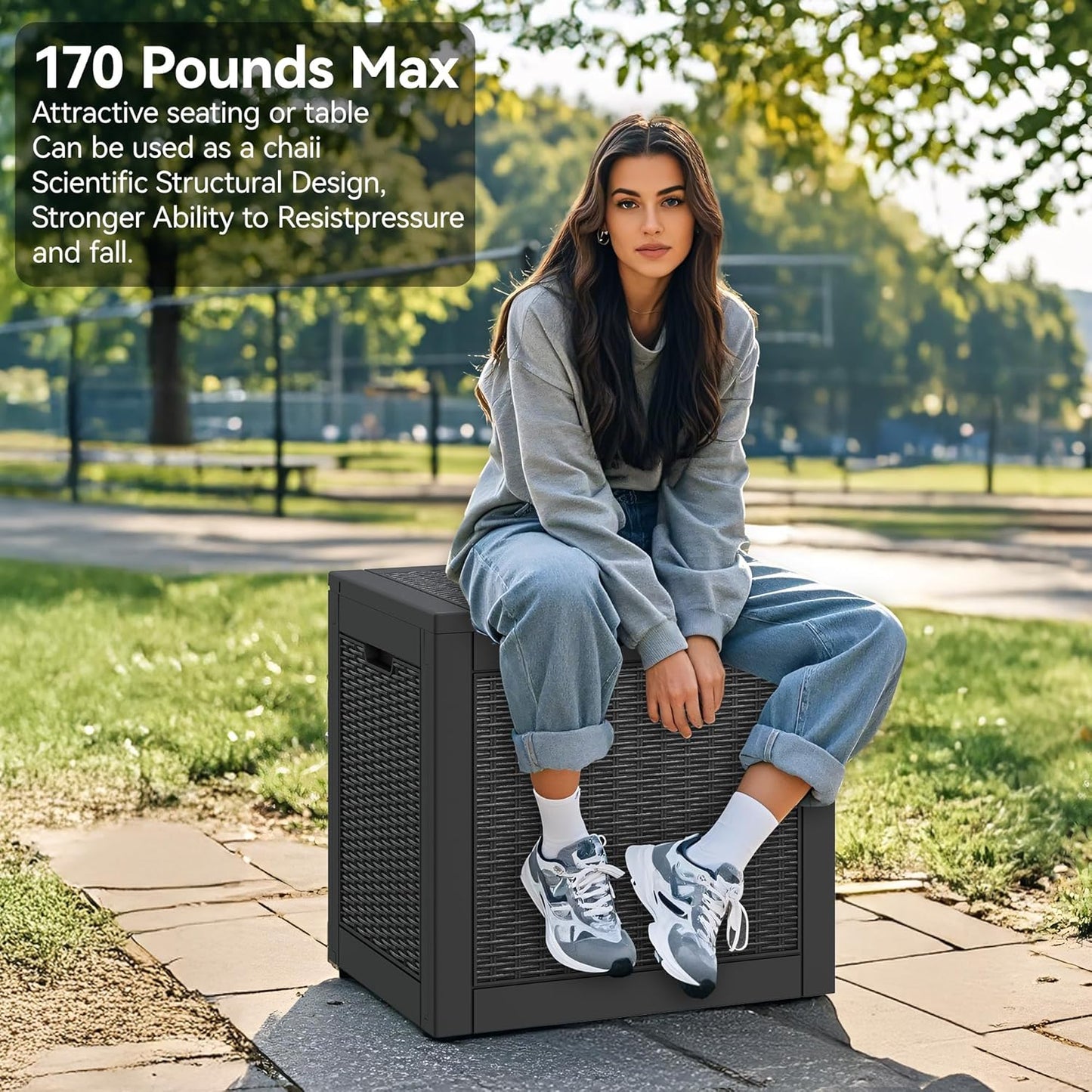 KAMABOKO 30 Gallon Outdoor Storage Box, Resin Deck Boxes Indoor and outdoor, Waterproof Storage Box Lockable Lid for Garden Tools, Package Delivery, Pool Supplies, Patio Cushions, Black