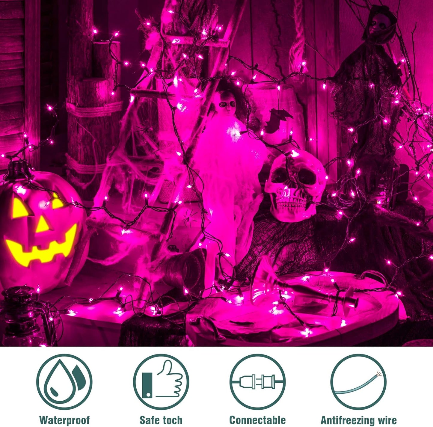 Hopolon Purple Halloween Mini String Lights,2PACk 50Count Incandescent Christmas Lights Green Wire,13FT Connectable Tree Lights for Indoor Outdoor Halloween,Valentines,Patio,Party,Home Decor,Purple