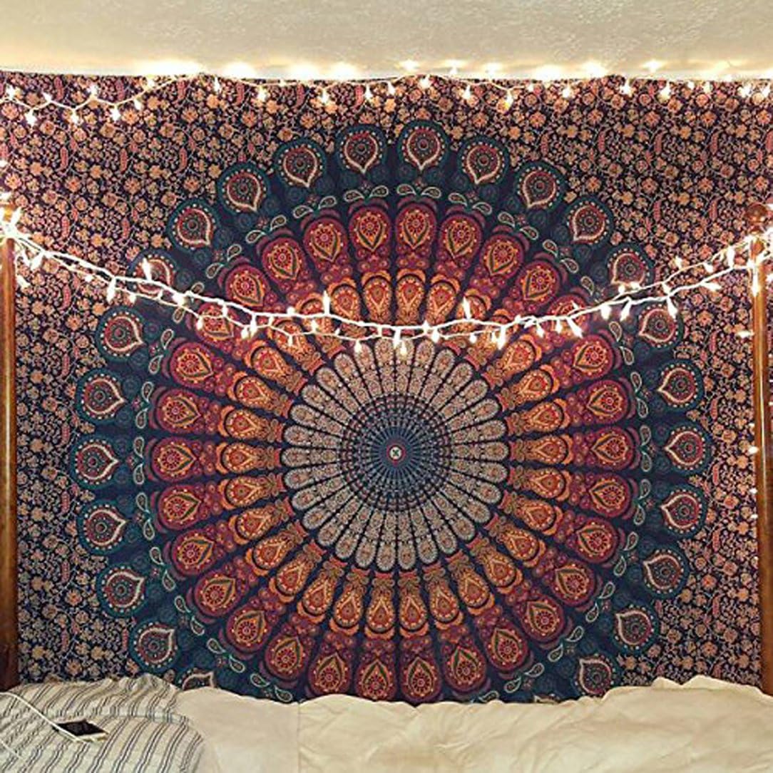 raajsee Blue Orange Tapestry Mandala Wall Hanging- Wall Tapestries For Bedroom - Aesthetic Tapestrys -Queen (82x92 Inches / 208x232 Cms)